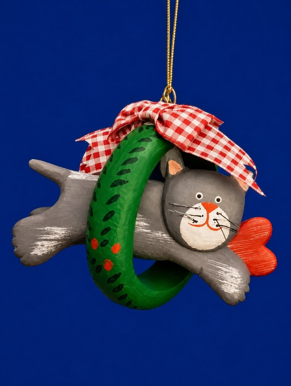 3/$30 Handpainted Christmas Cat and Wreath Ornament